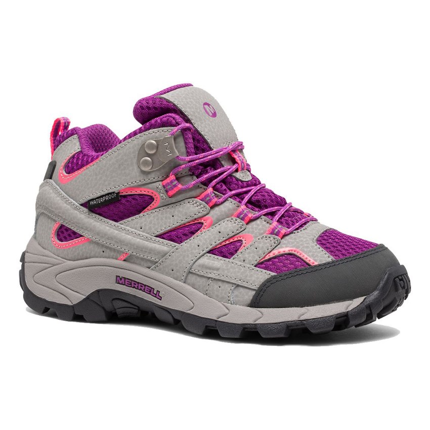 Bottes Merrell Moab 2 Mid Waterproof Grise/Violette Enfant | E.U.YDGU